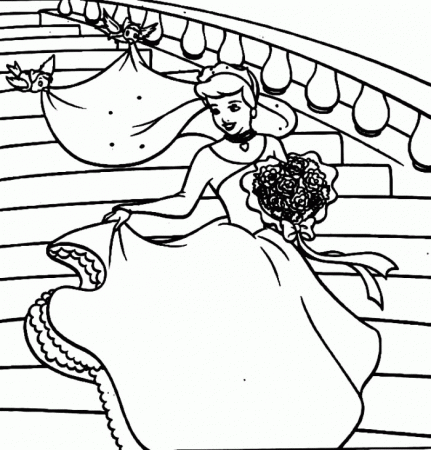 Cinderella and Prince With Wedding Cake Coloring Page - Princess 