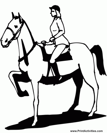 horse riding coloring page of woman on her