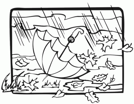 printable fall coloring page windy rainy autumn day