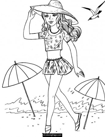 Barbie at the Beach Coloring Page for Girls Printable 