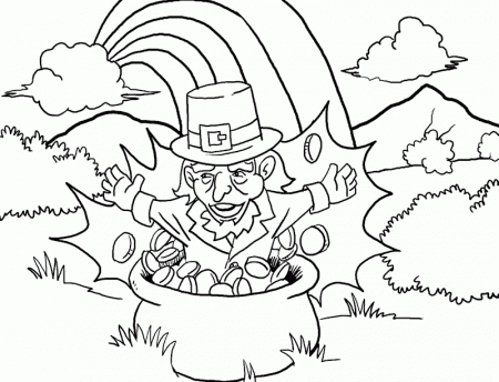 leprechaun in pot of gold coloring page com