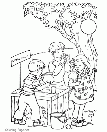 Summer Coloring Book Pages - Lemonade stand