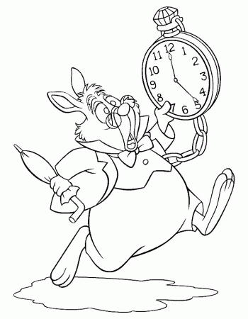 White Rabbit with Watch Running | Coloring