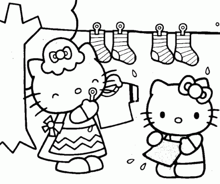 Coloring Pages of Hello Kitty Helping Her Mother | Coloring Pages