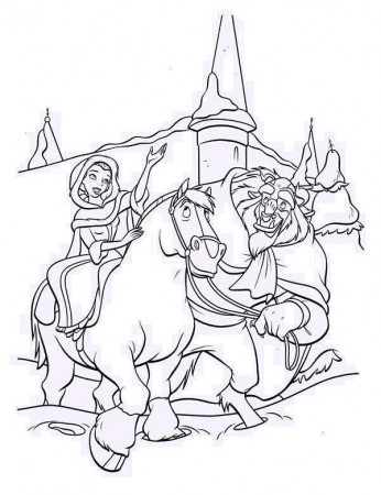 Belle Riding the Horse with the Beast on Her Side Coloring Page - Download  & Print Online C… | Disney coloring pages, Coloring pages, Disney princess coloring  pages