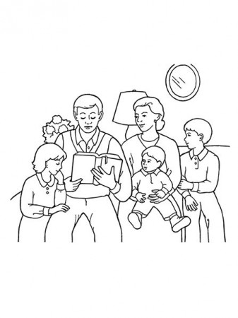 Family Home Evening and Reading Scriptures Illustration | Family drawing,  Christian coloring book, Scripture illustration