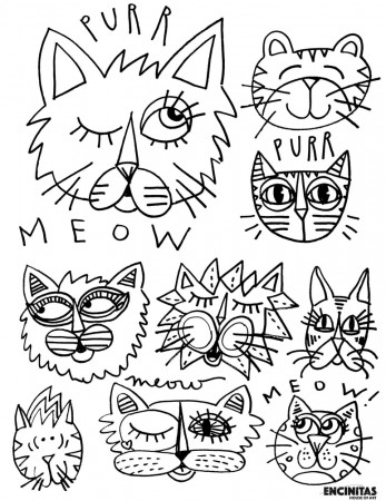 Meow Cat Coloring Page – Encinitas House of Art