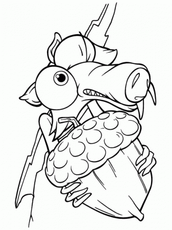 Scrat Holding Fruit Pine Tight in Ice Age Coloring Pages | Bulk Color