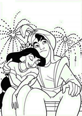 Aladdin and Jasmine Watch the Fireworks Coloring Page - Download ...