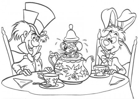 White Rabbit and Mad Hatter and Teapot Fill with Mouse Coloring ...