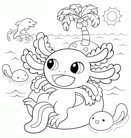 Cartoon Axolotl Relaxing Coloring Pages - Axolotl Coloring Pages - Coloring  Pages For Kids And Adults