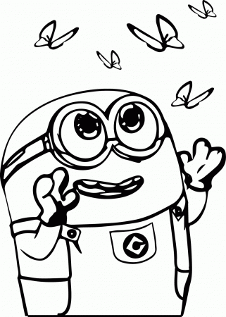 Minion Catch Butterfly Coloring Page | Wecoloringpage