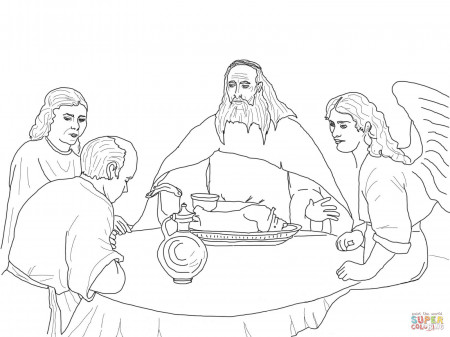 God and the Angels Visit Abraham coloring page | Free Printable Coloring  Pages