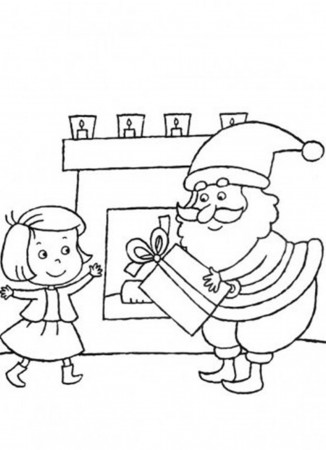 Christmas Coloring Pages Santa Delivering Gift For Little Girl ...