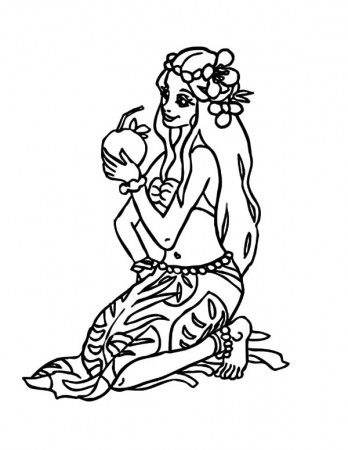 Hawaii Princess Drink Coconut Water Coloring Pages : Coloring Sun
