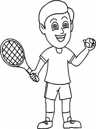 awesome Oy Holding A Tennis Racquet And Tennis Ball Ready To Play Coloring  Page | Tennis ball, Ready to play, Tennis racquet