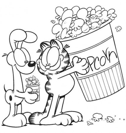Garfield And Big Popcorn Coloring Page For Kid
