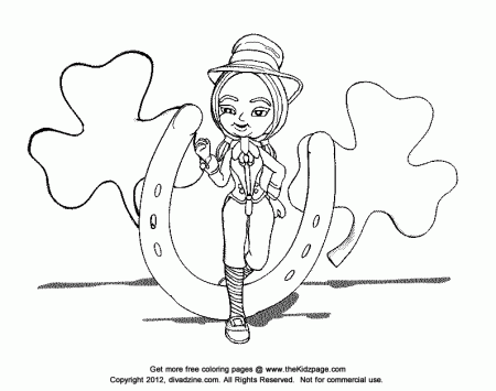 girl and lucky horse shoe st patricks day coloring pages