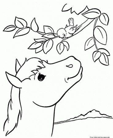 Printable coloring pages Animal Pony at tree - Free Printable 