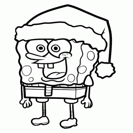 Spongebob Coloring Pages : Spongebob Wear Hat Santa Coloring Page 