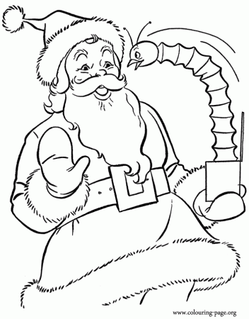Christmas - Santa Claus with a gift box coloring page