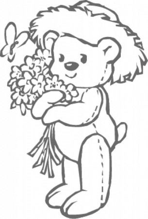 Little Bear In Hat With Flower Printable Coloring Pages | Extra 