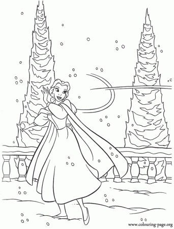 Beauty And The Beast - Belle playing in the snow coloring page