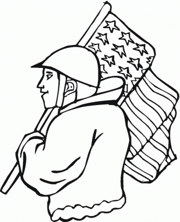 A Soldier Carries Flag On Veteran Day Coloring Online Super 
