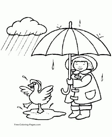 Kids coloring pages - Girl and Duck in Rain