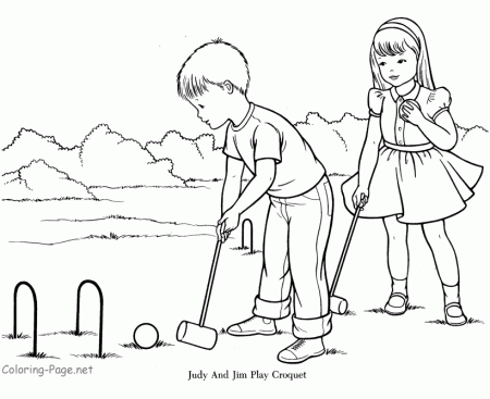 Summer Coloring Book Pages - Playing croquet