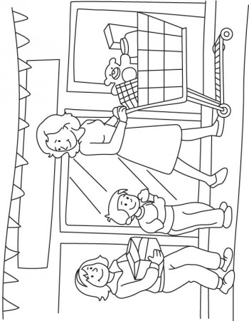 Mother and kids shopping in the super market | Download Free Mother and  kids shopping in the super market for kids | Best Coloring Pages