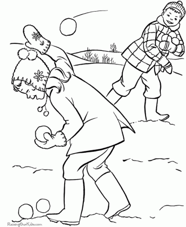 Christmas Coloring Pages - Snowball Fight!
