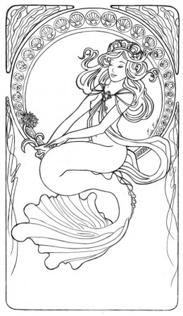 Image detail for -Mucha Mermaid Line Art by =LiquidFaeStudios on ...
