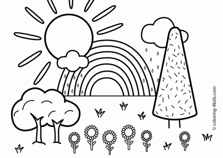 Nature Coloring Page For Kids With Rainbow Printable Free ...