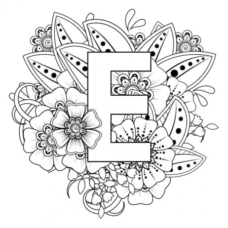 Premium Vector | Letter e with mehndi flower decorative ornament in ethnic  oriental style coloring book page