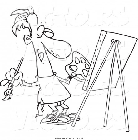 Vector of a Cartoon Male Artist Painting His Masterpiece ...