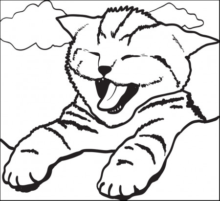 Printable Cute Kitty Cat Yawning Coloring Page for Kids – SupplyMe