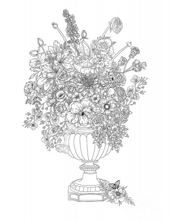 Floral Fantasy Flower Vase Coloring Page Drawing by Lisa Brando - Fine Art  America