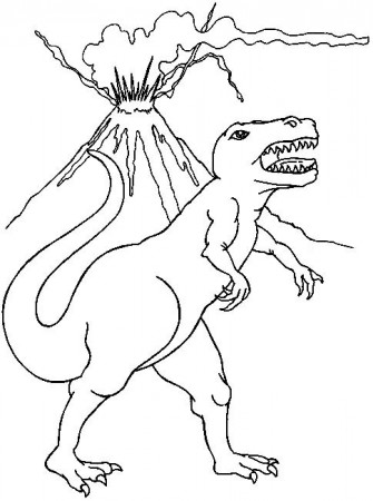 Dinosaur And Volcano Coloring Pages. dinosaur with volcano ...