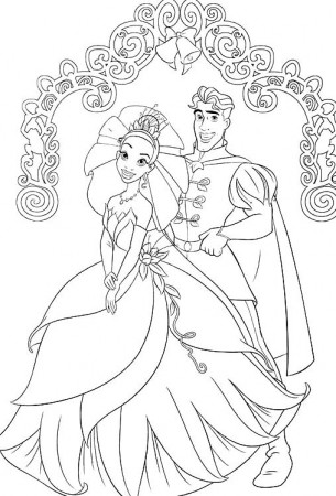 Princess Tiana And The Frog Prince Ready To Marry Coloring Pages ...