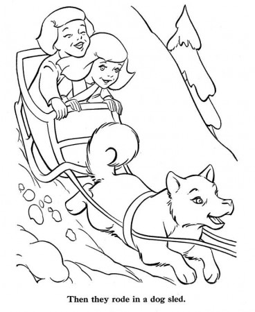 Children Ride a Dog Sled Coloring Page - Fairy Tales
