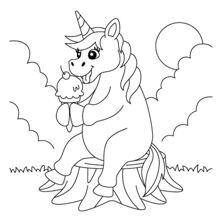 Premium Vector | Unicorn eating ice cream coloring page for kids