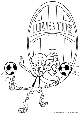 Juventus Squidward playing soccer free printable coloring page