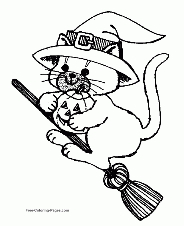 Halloween coloring pages - Cat on Broom | Halloween coloring pages, Free halloween  coloring pages, Witch coloring pages
