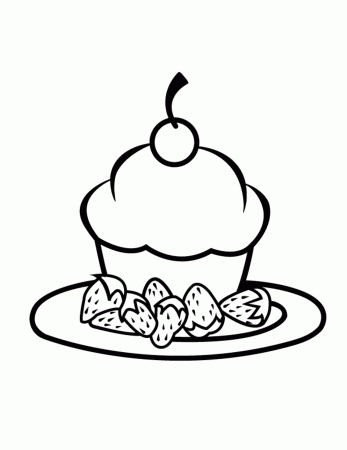 Strawberries And Cupcake Coloring Page | Foods Coloring pages of ...