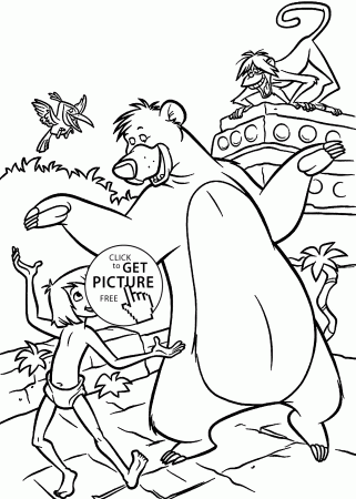 Baloo from The jungle book coloring pages for kids, printable free
