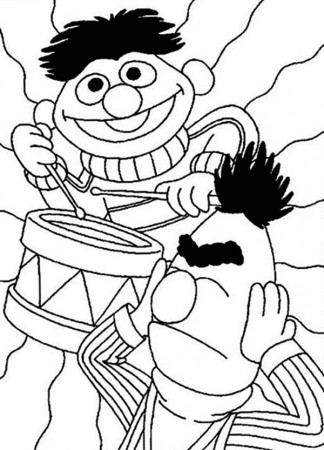 Ernie Playing Drum in Sesame Street Coloring Page | Color Luna