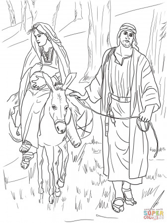 Mary and Joseph on the Road to Bethlehem coloring page | Free ...
