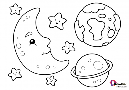 moon earth stars and saturn outer space coloring page for toddlers  Collection of cartoon color… | Space coloring pages, Planet coloring pages,  Space coloring sheet