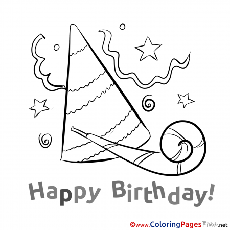 Party Hat for Kids Happy Birthday Colouring Page